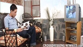 Having hot phone sex while crossdressing
