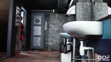 Dominatrix Kathia Nobili humiliates & Fucks Meg Magic in toilet