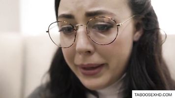 Nerdy brunette teen deepthroat by older guy
