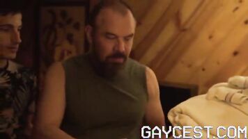 Brothers sex becoming more hardcore with two hunks - extreme gay incest and rough sucking making them moan.